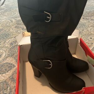 Style & Co Black Heeled Boots with Silver Buckles